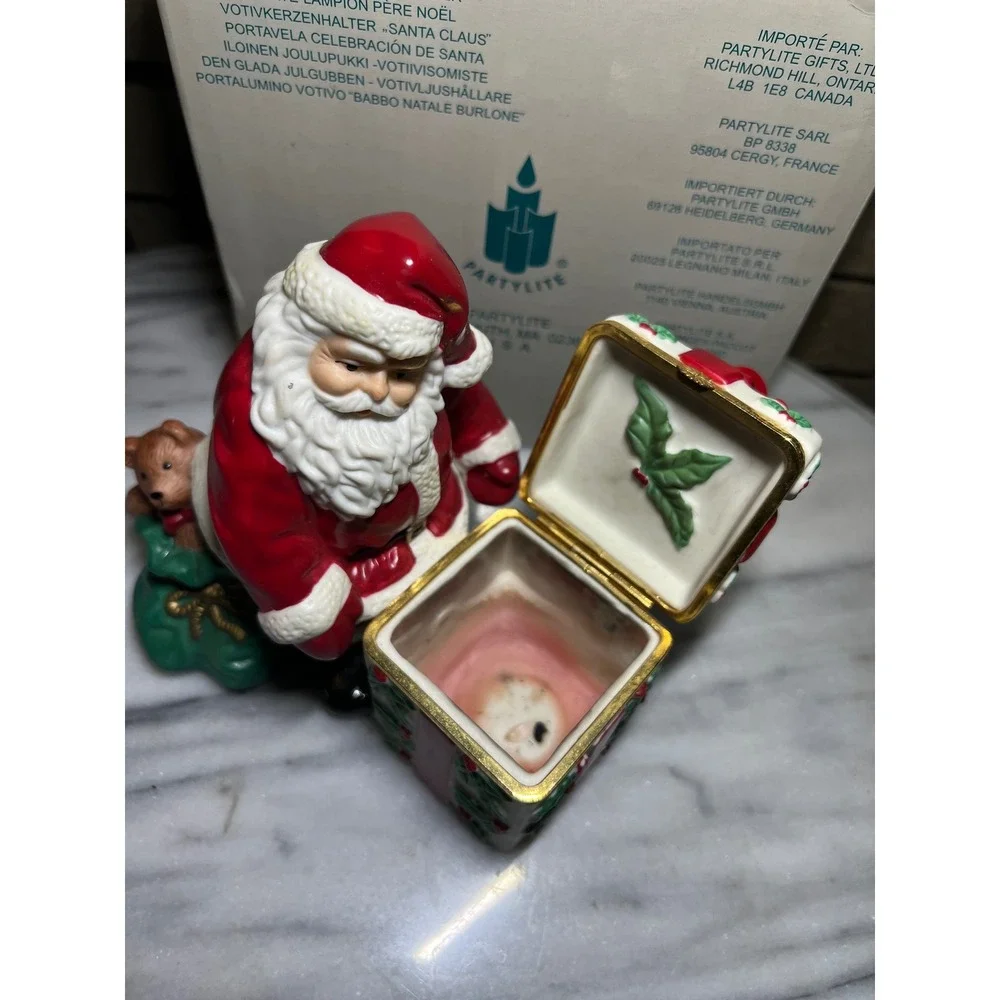 VTG PartyLite Jolly Santa Votive Holder Ceramic Hinged Gift Box Christmas - Picture 2 of 11